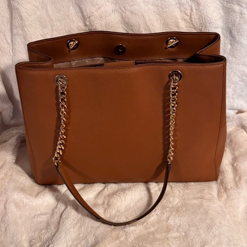 Michael Kors Susannah Leather Tote in Luggage with Gold Accents - Picture 9 of 12